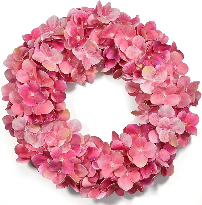 Premium Texture Pink Hydrangea Wreath 16in Spring Wreath Summer Wreath, Valentines Wreaths for Fr... | Amazon (US)