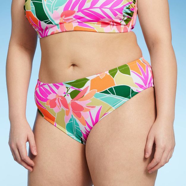 Juniors' Plus Size Ribbed Cheeky Bikini Bottom - Xhilaration™ Multi Tropical Print | Target