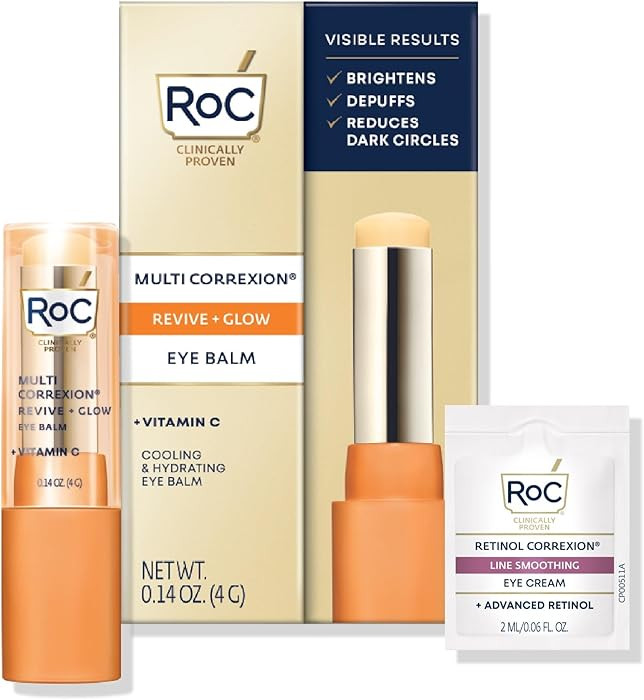 RoC Multi Correxion Revive + Glow Eye Balm with Vitamin C (0.14 oz) + Retinol Eye Cream Packette | Amazon (US)