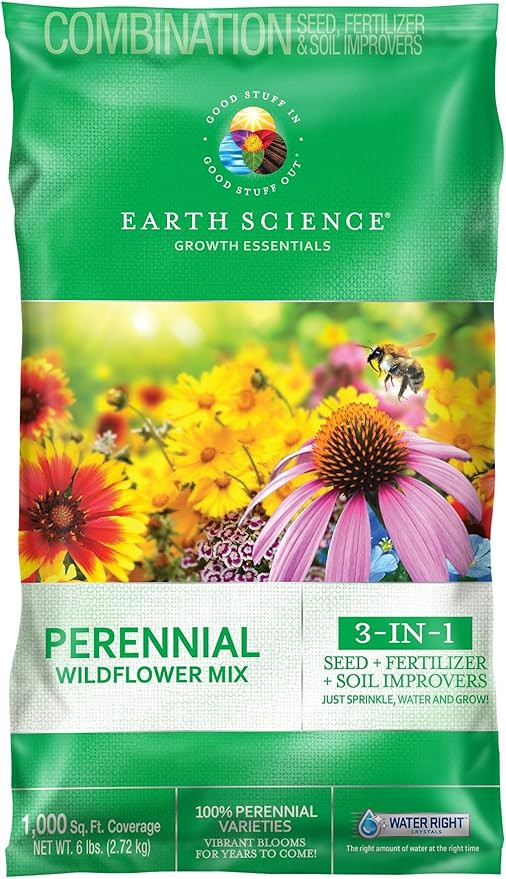 Earth Science Perennial Wildflower Mix—6 lb—3-in-1 Formula with Premium Wildflower Seeds, Pla... | Amazon (US)
