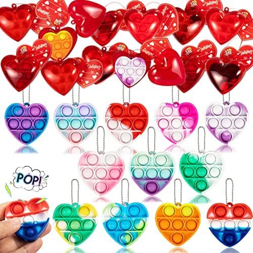 Prefilled Heart Pop It Heart Fidget Toys with Cards for Kids - 12 Pack Mini Heart Pop Bubble Sens... | Amazon (US)