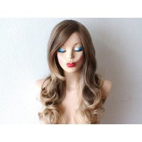 Ash Brown Ombre Wig 26"" Curly Synthetic Hair With Bangs | Etsy (US)