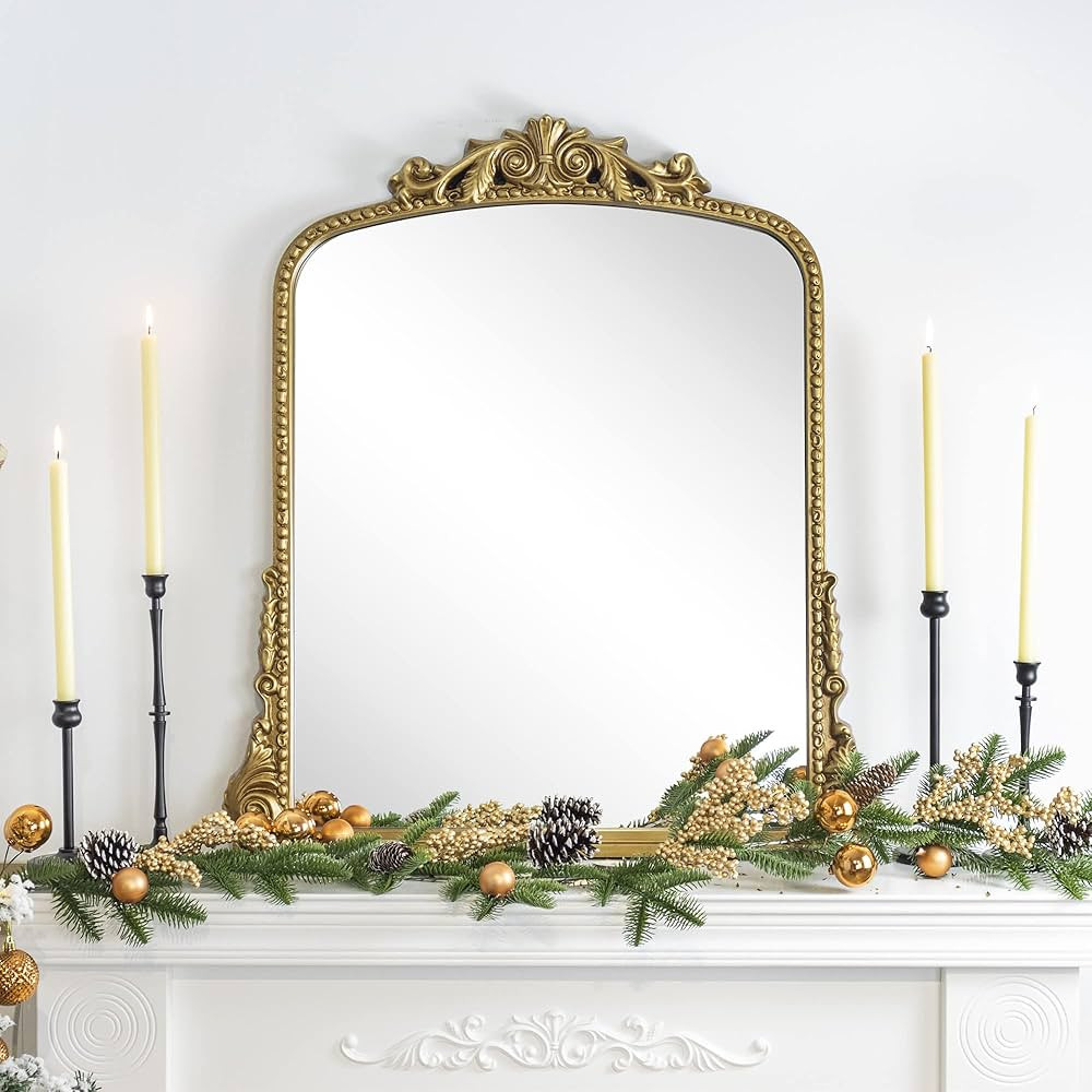EGHOME Antiqued Gold Ornate Mirror Arched Mantel Mirror Baroque Inspired Ornate Dresser Mirror, 3... | Amazon (US)