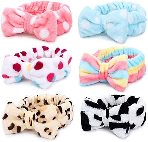 Spa Headband – 6 Pack Bow Hair Band Women Facial Makeup Head Band Soft Coral Fleece Head Wraps For S | Amazon (US)