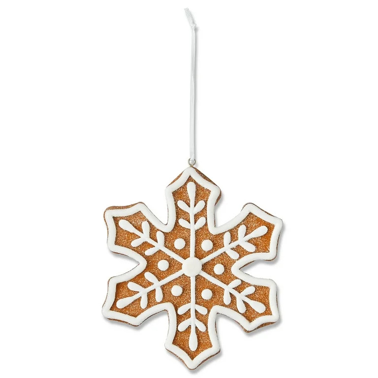 Brown and White Clay Dough Gingerbread Snowflake Cookie Christmas Ornament, 5", by Holiday Time | Walmart (US)