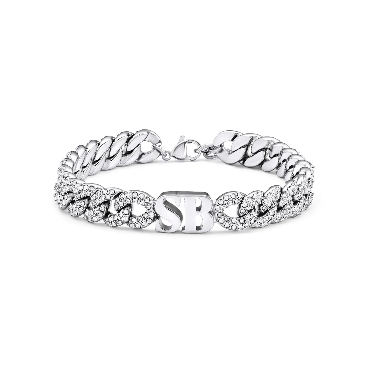 Pavé Initial Curb Bracelet (Silver) | Abbott Lyon