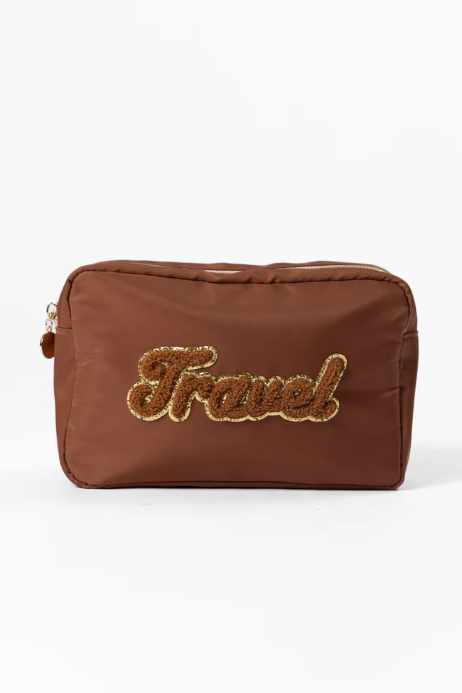 Brown "Travel" Travel Pouch FINAL SALE | Pink Lily