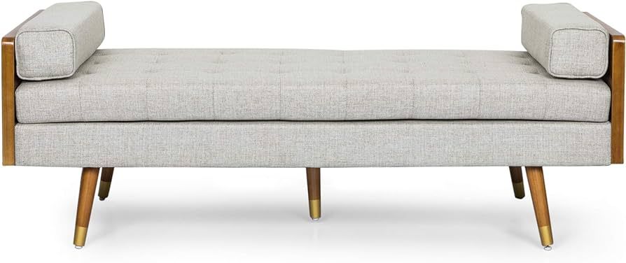 Christopher Knight Home Keairns Chaise Lounge, Fabric, Beige + Dark Walnut with Golden | Amazon (US)