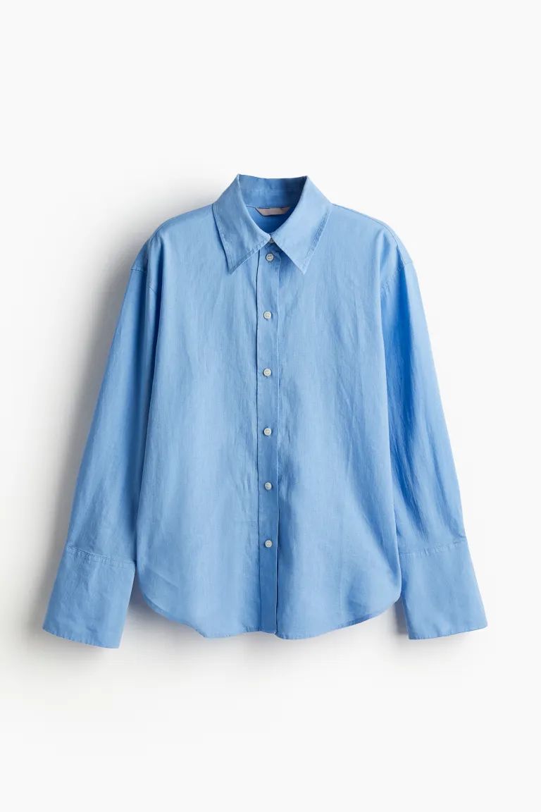 Oversized Bluse aus Leinenmix - Blau - Ladies | H&M DE | H&M (DE, AT, CH, NL, FI)