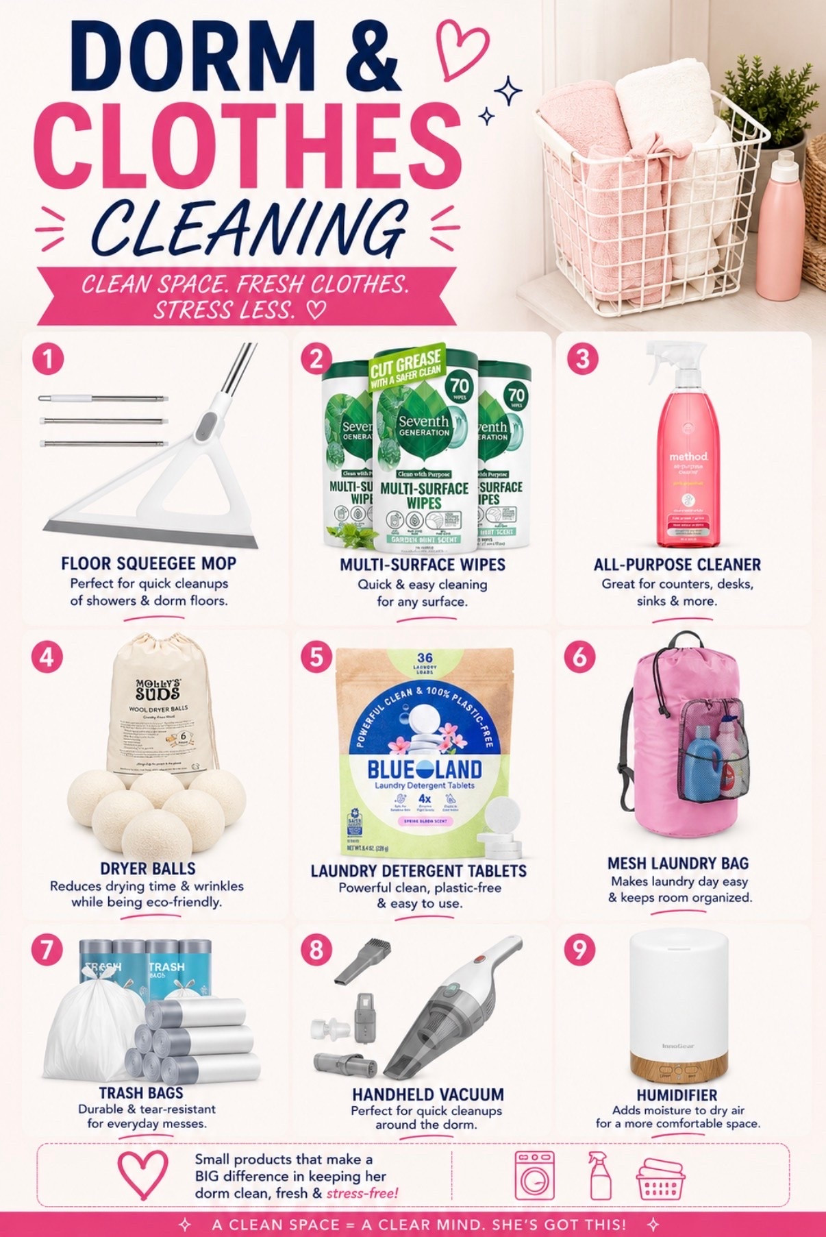 College life is busy enough—keeping your dorm clean shouldn’t be! 🧺✨ These dorm & laundry essentials make it easy to tackle messes, keep your clothes fresh, and stay organized all semester long. From laundry bags and detergent tablets to handheld vacuums, cleaning wipes, and space-saving essentials, these are the products every college student will actually use.

📚 Save this list before move-in day so you don’t forget the cleaning essentials that make dorm life so much easier!

#DormEssentials #CollegeEssentials #DormCleaning #DormLaundry #CollegeLife

#LTKU #LTKmomlife #LTKHome