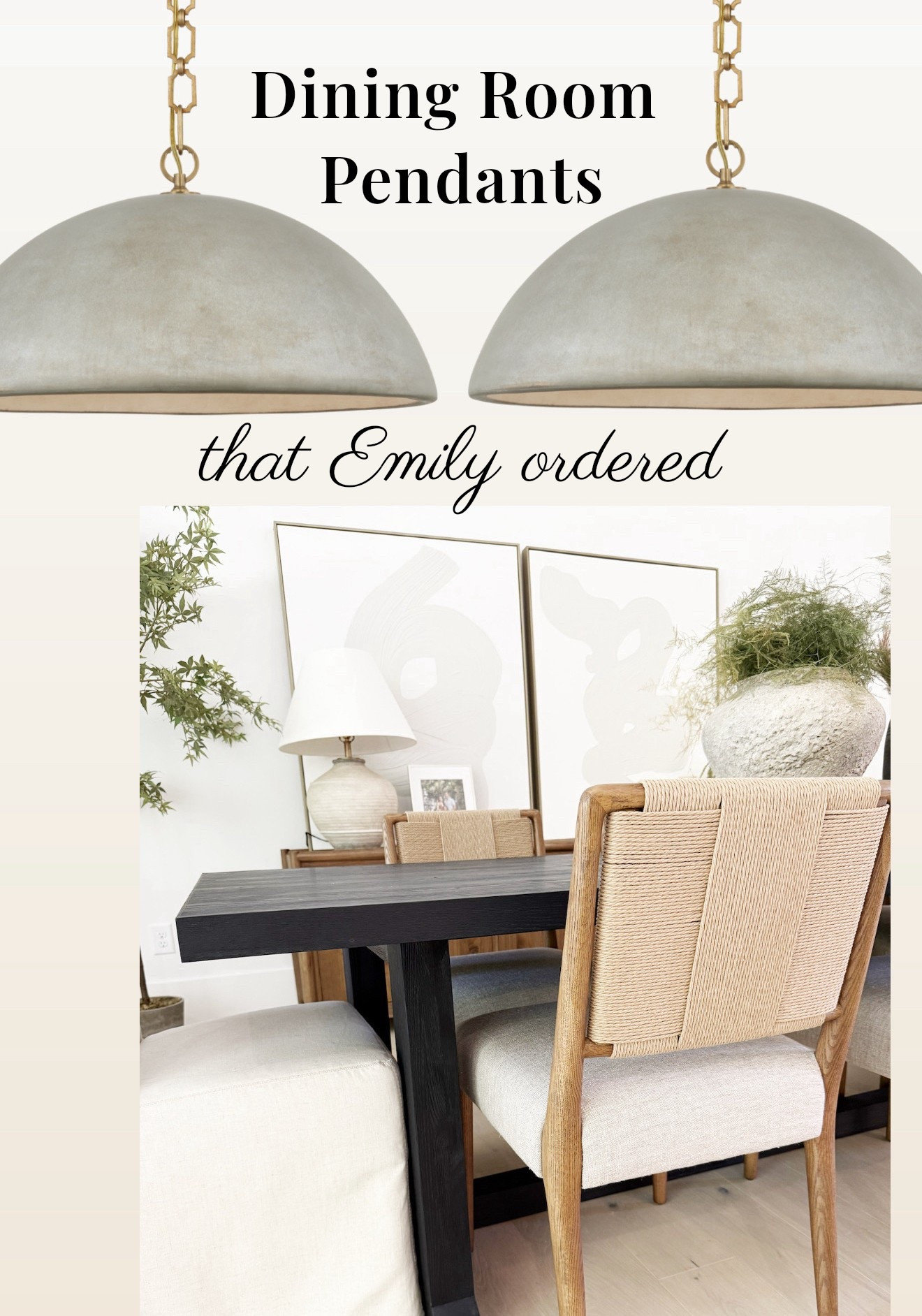 Gorgeous large grey plaster natural Visual Comfort pendants with brass chain that Emily ordered for her new Dining Room to go above the dining table ✨  

#LTKStyleTip #LTKHome