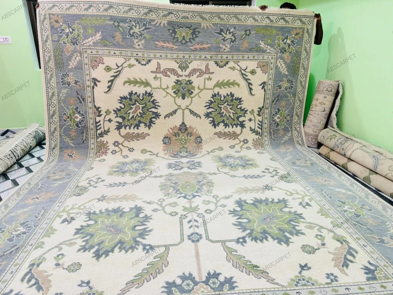 Peach White Oushak Rug 8x10 Handmade Turkish Rug Green and Blue Ivory Accent| Harich Contemporary... | Etsy (US)