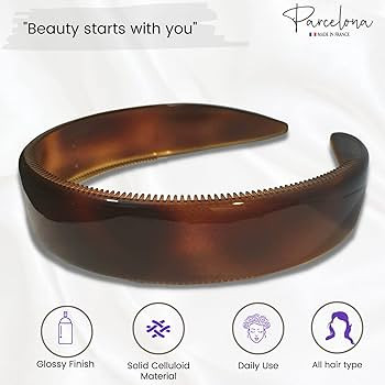 Parcelona French Extra Wide Tortoise Shell Brown Celluloid Inner Nibs Flexible Hair Headband Fash... | Amazon (US)