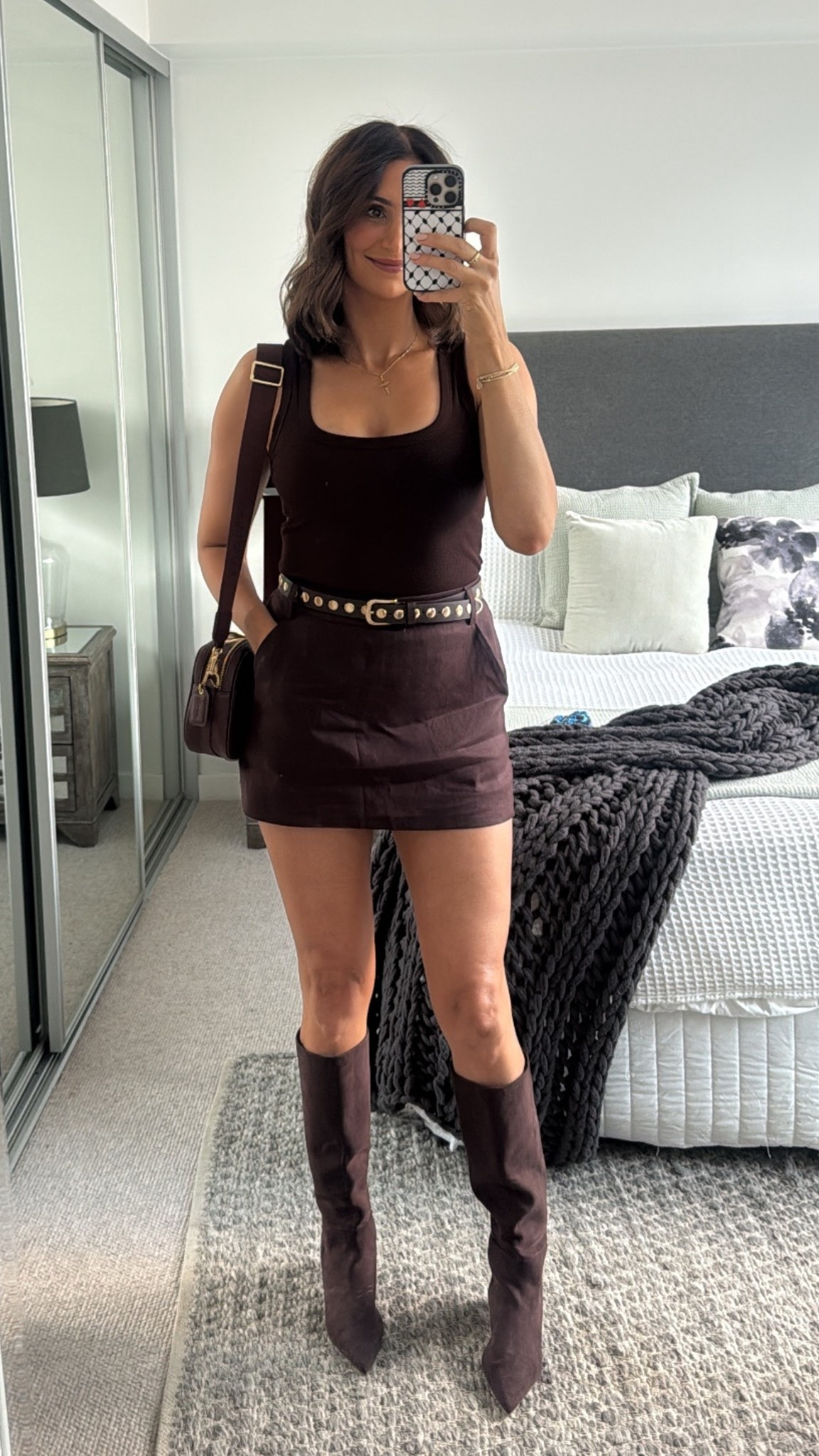 Wearing size 12 in top, skirt and size 11 in boots x 