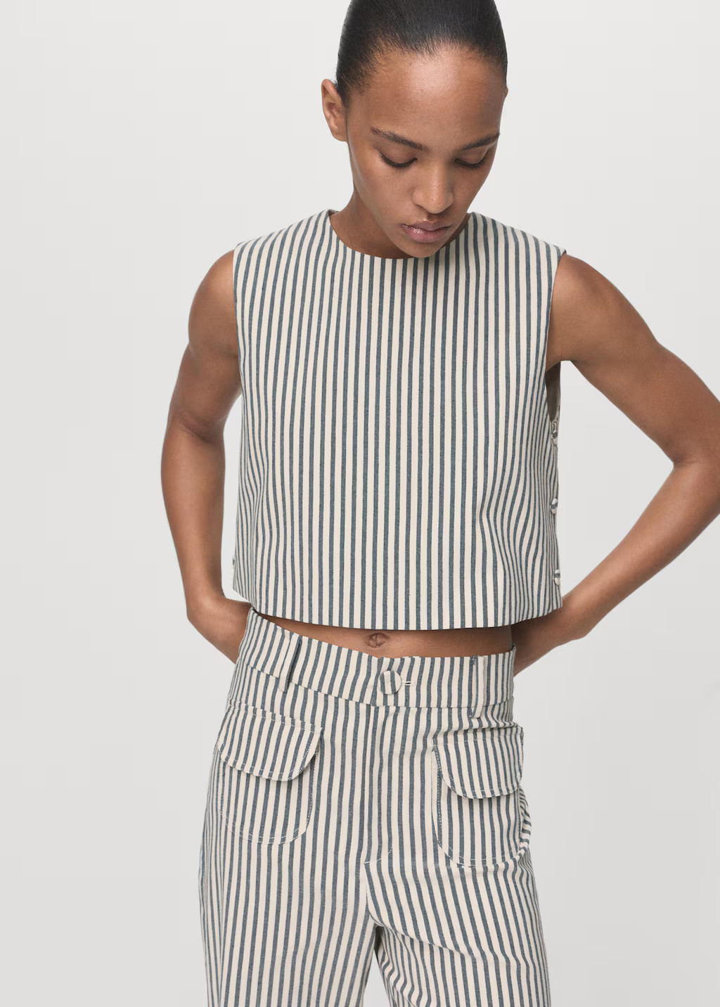 Buttons striped top - Women | MANGO United Kingdom | MANGO (UK)