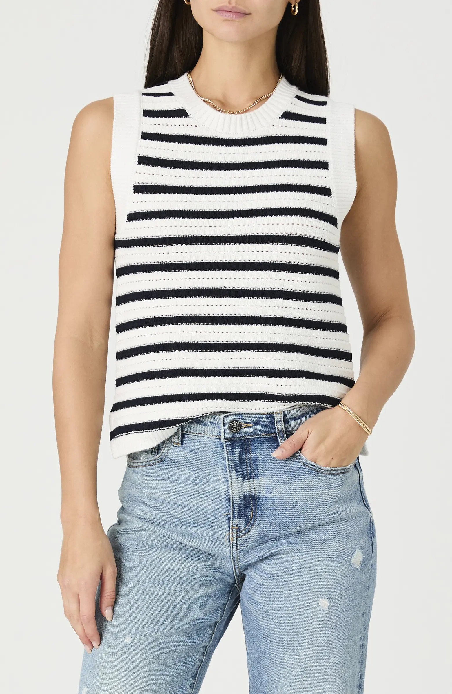 Mozart Stripe Sleeveless Cotton Sweater | Nordstrom Rack