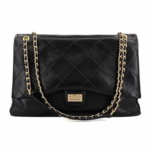 M-ioi-M XL Vintage Oiled Leather Quilted Flap Shoulder Bag with Chain | Amazon (US)