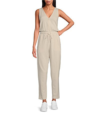 Splendid V-Neck Sleeveless Stretch Chambray Waffle Scuba Jumpsuit - XL | Dillard's