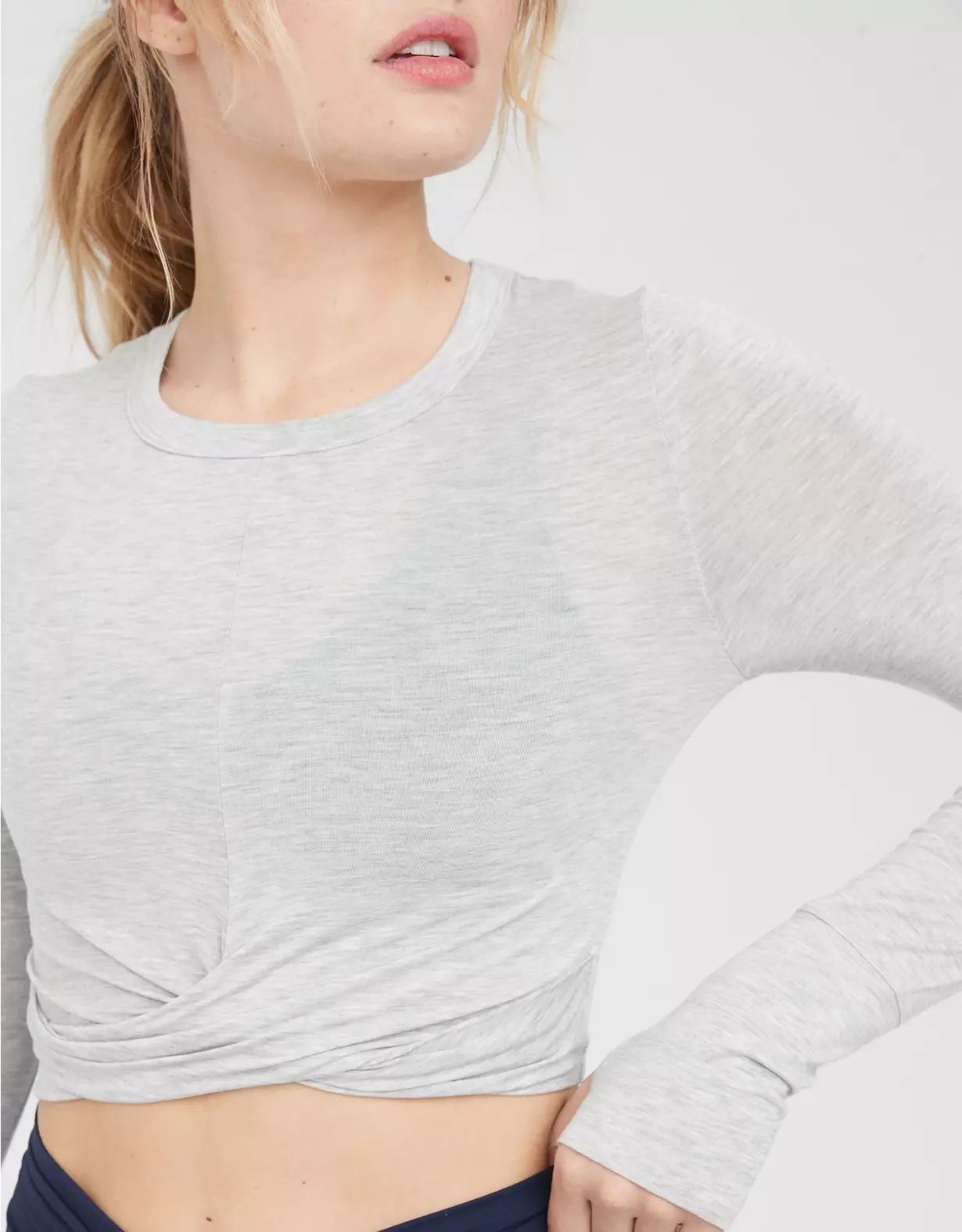 OFFLINE By Aerie Thumbs Up Twist Front Cropped T-Shirt | Aerie