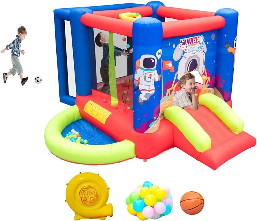 WELLFUNTIME Inflatable Bounce House with Slide, Jumping Castle with Blower for Kids Play House wi... | Amazon (US)