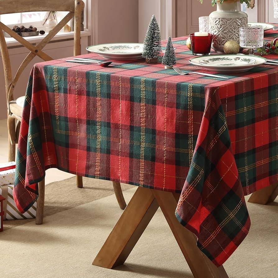 Home Bargains Plus Dancer Plaid Fabric Tablecloth, 60 x 120 Inch Rectangle, Red and Green Holiday... | Amazon (US)