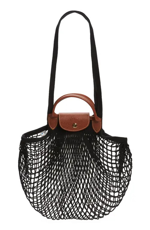 Longchamp Le Pliage Filet Knit Shoulder Bag in Black at Nordstrom | Nordstrom