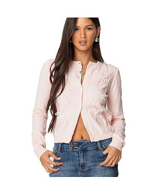 Edikted Women's Contrast Bow Knit Cardigan - Macy's | Macy's