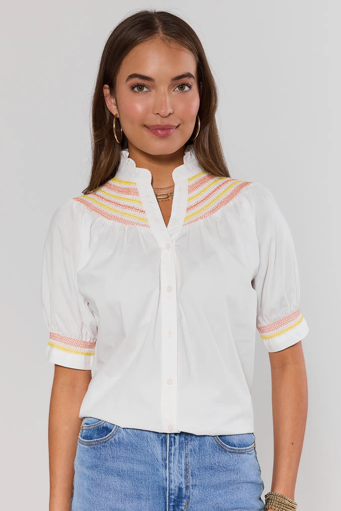 Yvonne White and Yellow Embroidered Top | Avara