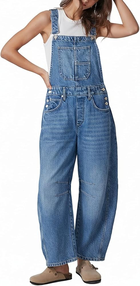 Ladyful Women's Denim Overall Casual Straight Wide Leg Bib Jeans Overall Adjustable Straps Denim ... | Amazon (US)