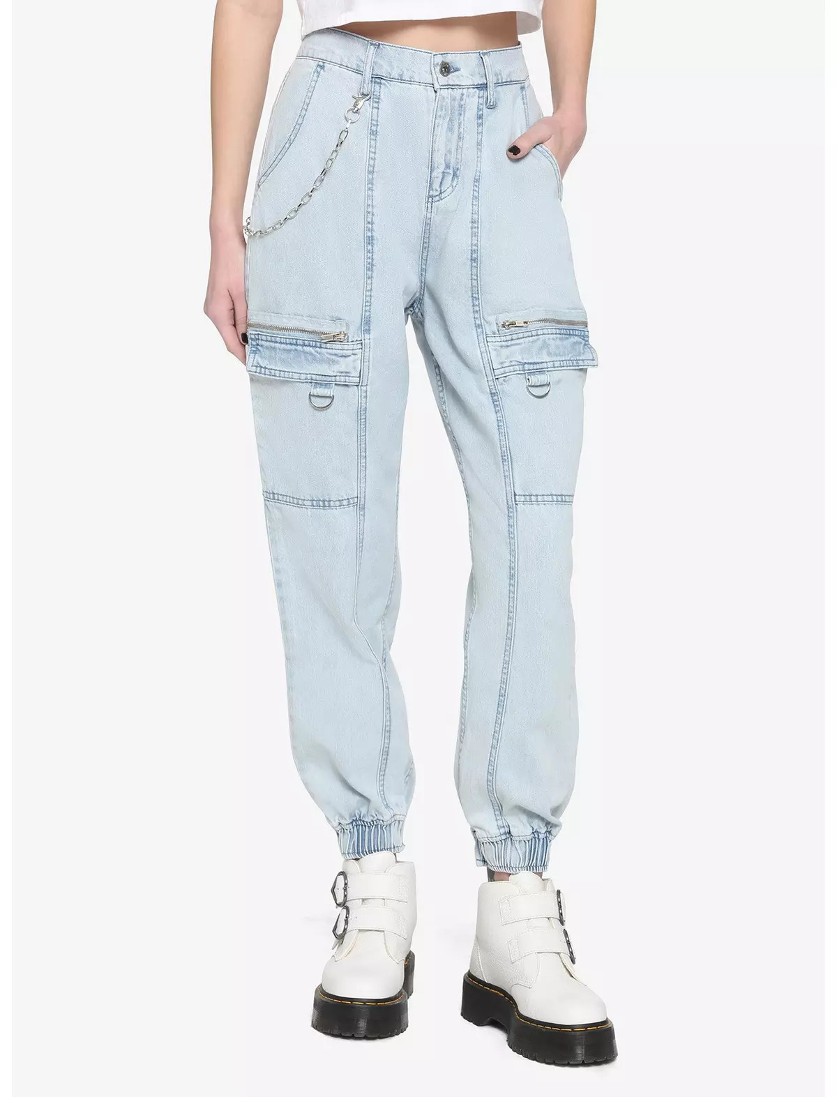 Indigo Denim Side Chain Girls Jogger Pants | Hot Topic