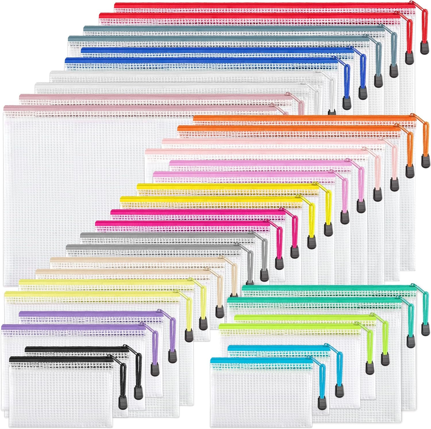 JARLINK 36 Pack 18 Colors Zipper Mesh Pouch,8 Sizes,Waterproof Zipper File Bags Document Pouch Mu... | Amazon (US)