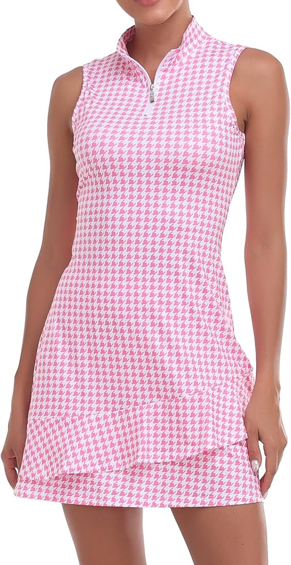 Tennis Dress for Women Sleeveless Golf Dresses with Shorts and Pockets Ruffle Zip Up Stand Collar... | Amazon (US)