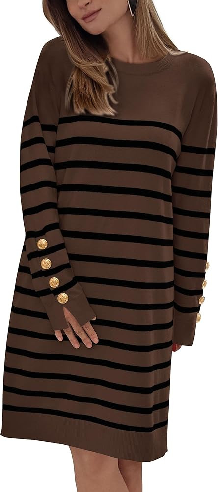 PRETTYGARDEN Womens 2024 Fall Sweater Dress Crewneck Long Sleeve Pullover Sweaters Casual Cute Lo... | Amazon (US)