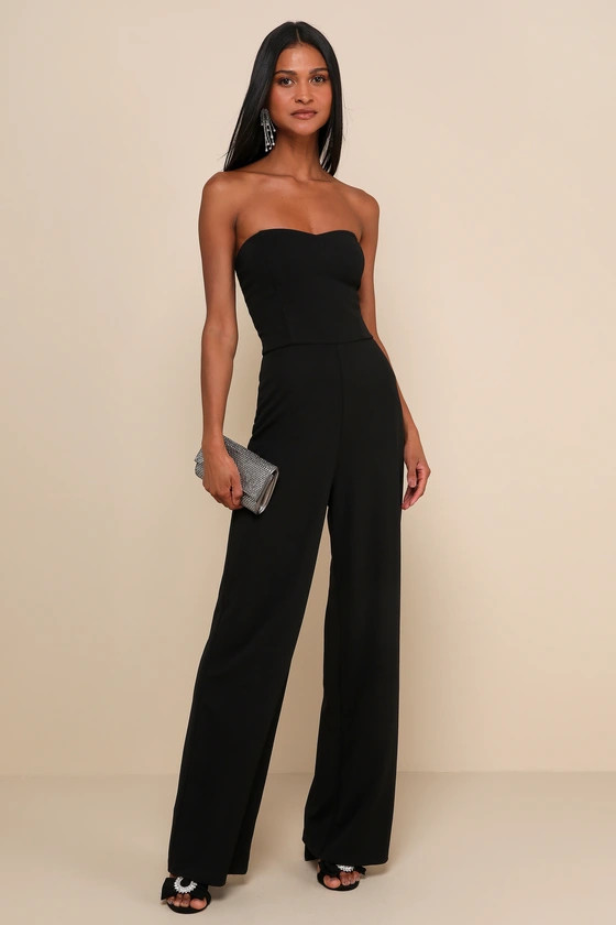 Edith Black Strapless Wide-Leg Jumpsuit | Lulus