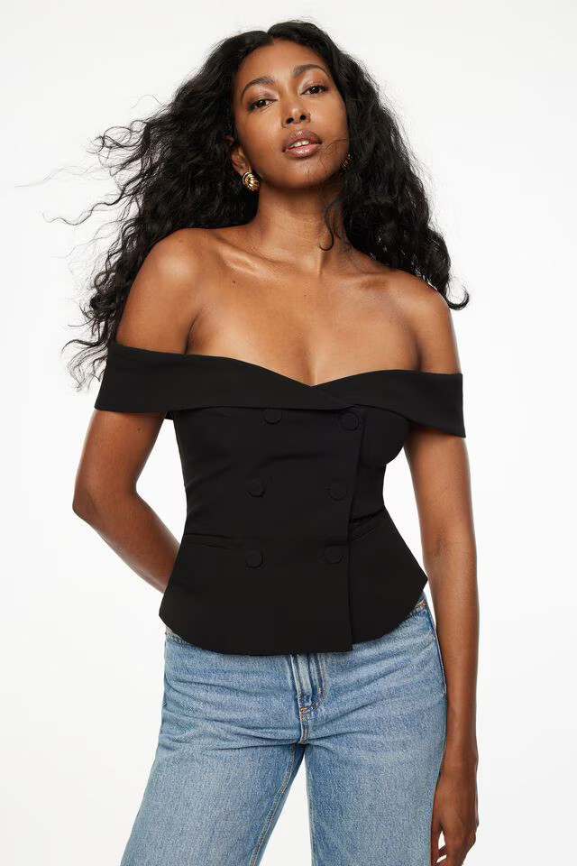 Off Shoulder Buttoned Vest | Dynamite Clothing