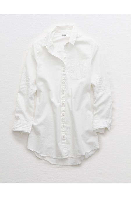 Aerie Long Sleeve Button Down Shirt Women's White XS | American Eagle Outfitters (US & CA)