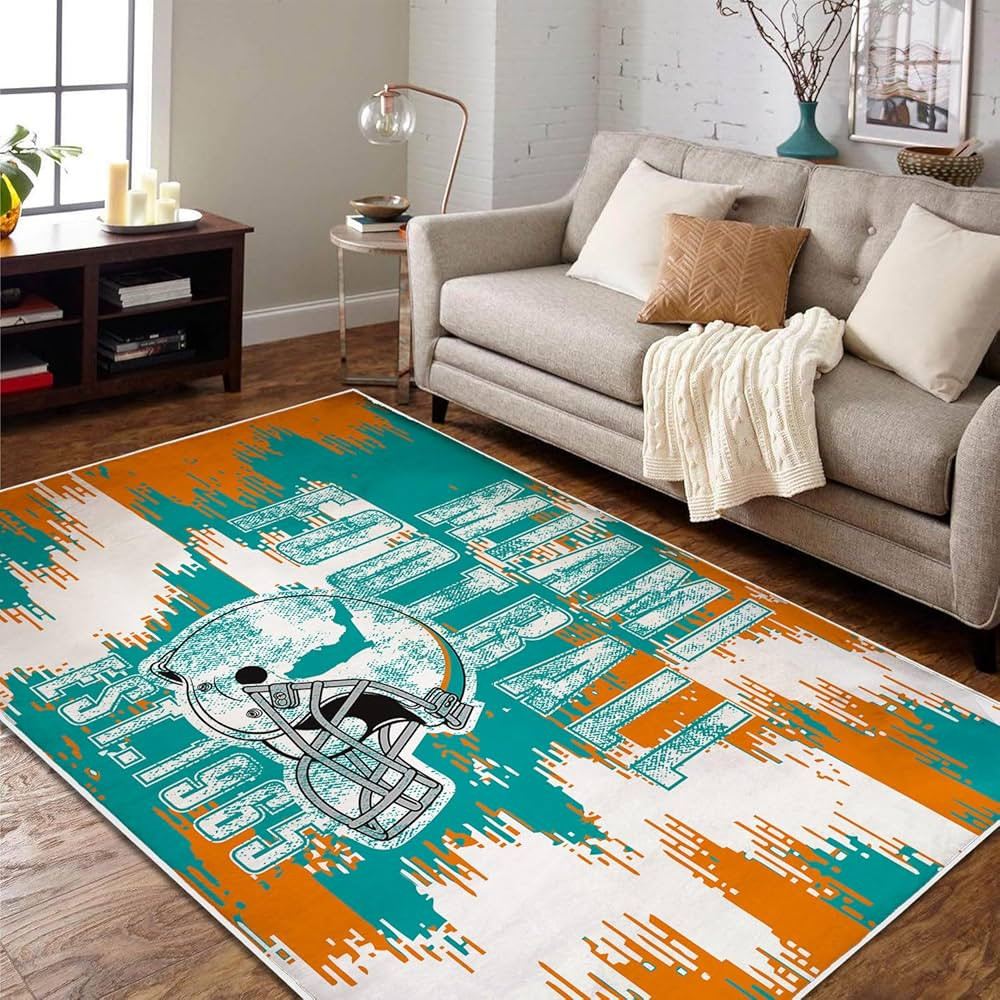 Miami Living Room Rug for Bedroom Machine Washable Football Sports Area Rugs Carpet Non-Slip Back... | Amazon (US)