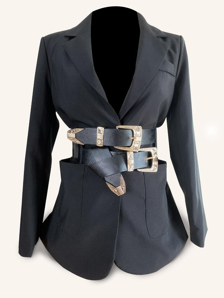 Elegant Punk Textured Buckle Belt PU Belt For Coats And Dresses Halloween | SHEIN