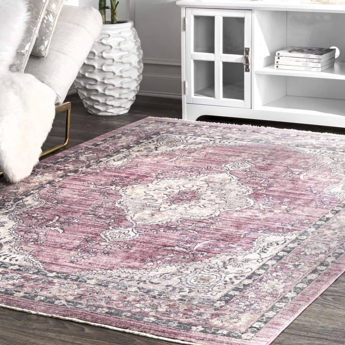 Pink Allurance Medallion Fringe Area Rug | Rugs USA