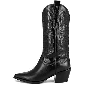 Mattiventon Cowgirl Boots for Women Vintage Embroidery Cowboy Boots Pull on Mid Calf Western Boot... | Amazon (US)