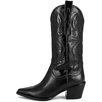 Mattiventon Cowgirl Boots for Women Vintage Embroidery Cowboy Boots Pull on Mid Calf Western Boot... | Amazon (US)