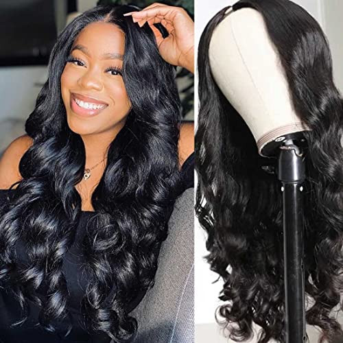 Beauty Forever Body Wave V Part Human Hair Wig 150% Density 10A Grade,Brazilian Human Hair Glueless Full Head Clip in Half Wig Free Part Natural Color 18 Inch | Amazon (US)