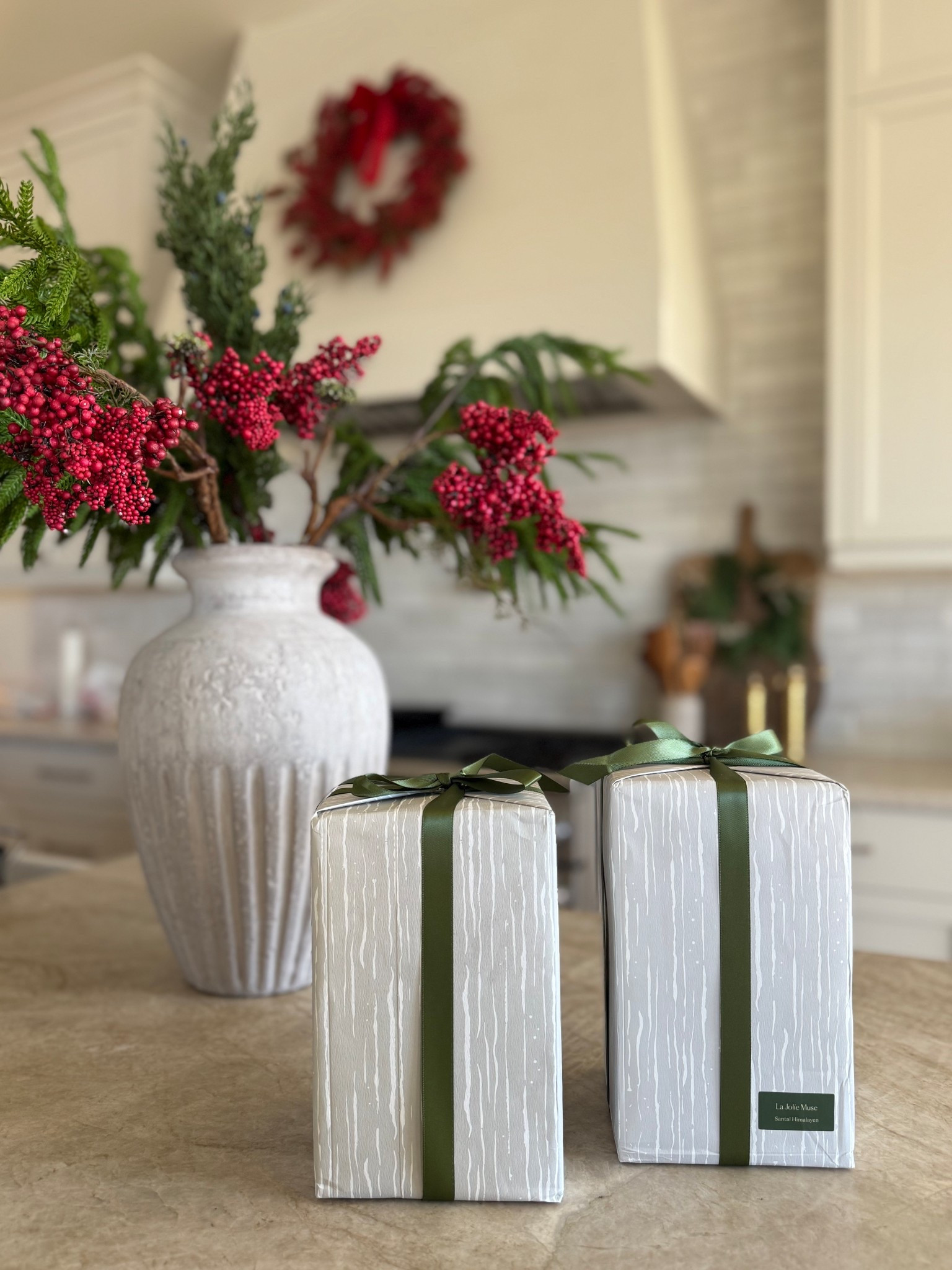 Shop this moment and the candles that not only smell amazing but also are wrapped so beautifully they make the perfect holiday hostess or Christmas gift ! La Jolie muse ⭐️
stems and berries are from Cottage and key and the wreath is from Walmart ! 

#LTKHoliday #LTKSaleAlert #LTKGiftGuide