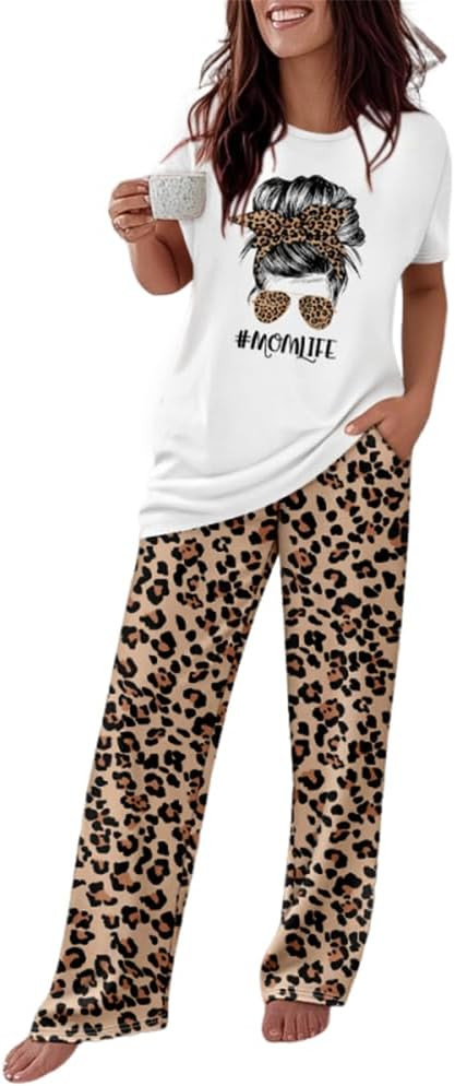 CHICME Womens Pajamas Sets 2 Piece Short Sleeve Lounge Set Printed Loose Pants Pj Sets Loungewear... | Amazon (US)
