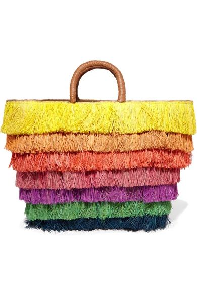 Kayu - Pinata Leather-trimmed Fringed Straw Tote - Yellow | NET-A-PORTER (US)