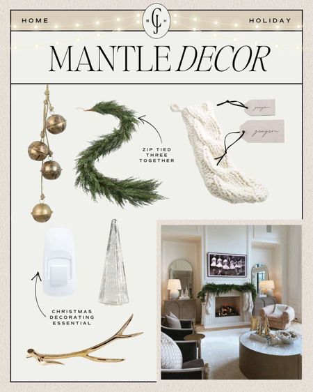 Entryway holiday decor inspiration to recreate our front porch! Love simplistic, festive decorations! Garland, bells, knit stockings, gold accents, Christmas tree decor. Cella Jane. 

#LTKHoliday #LTKhome #LTKSeasonal