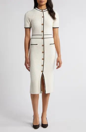 Tipped Button Front Midi Sweater Dress | Nordstrom