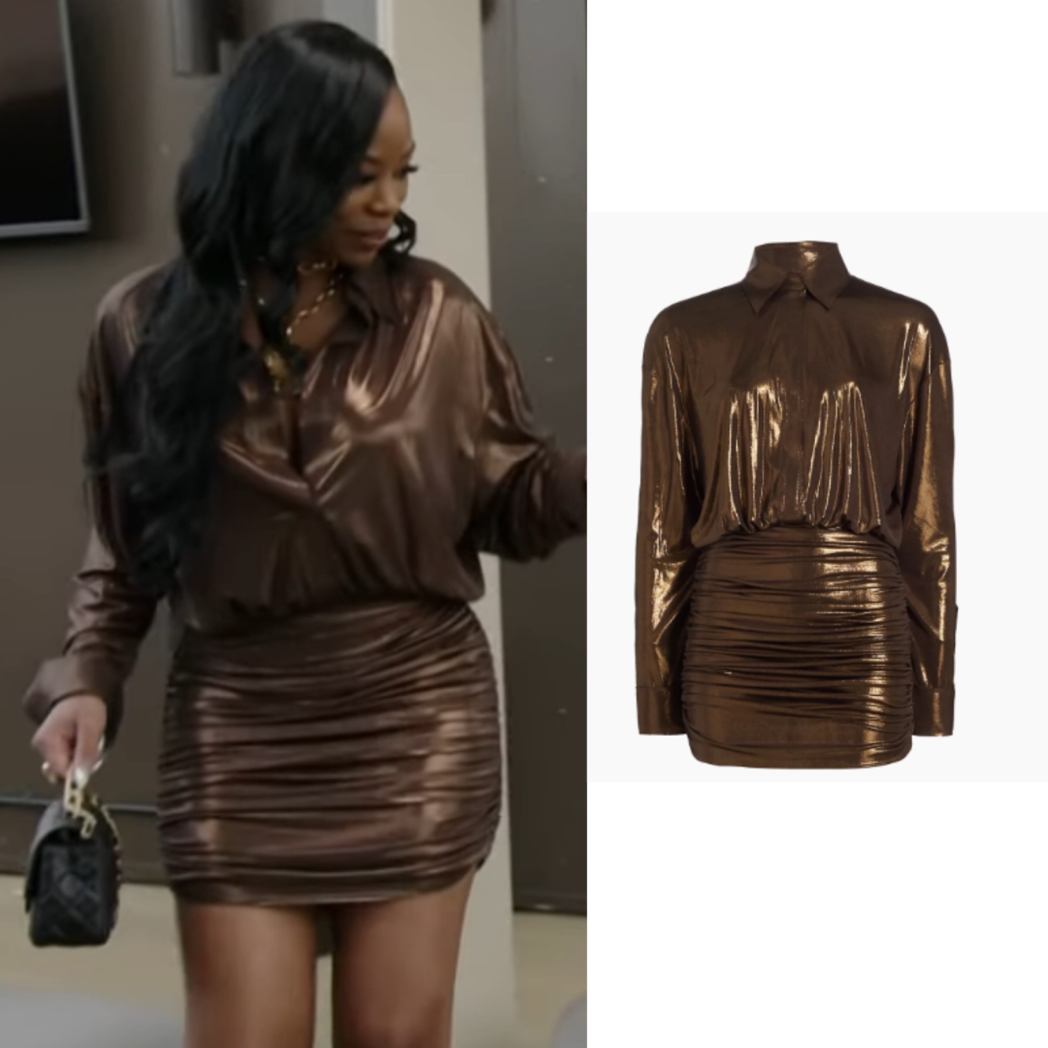 Keiarna Stewart’s Brown Metallic Ruched Dress