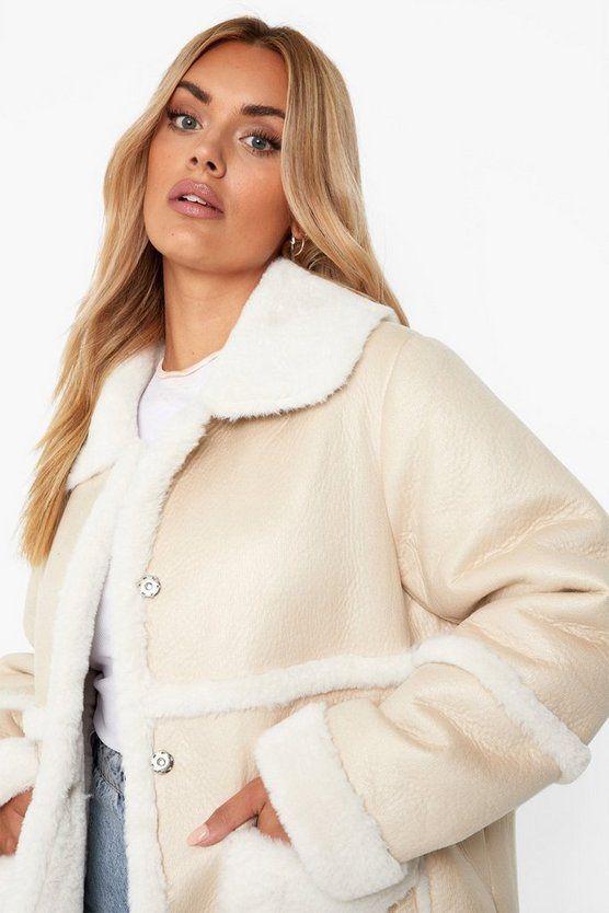 Plus Bonded Faux Fur Trim Aviator | Boohoo.com (US & CA)