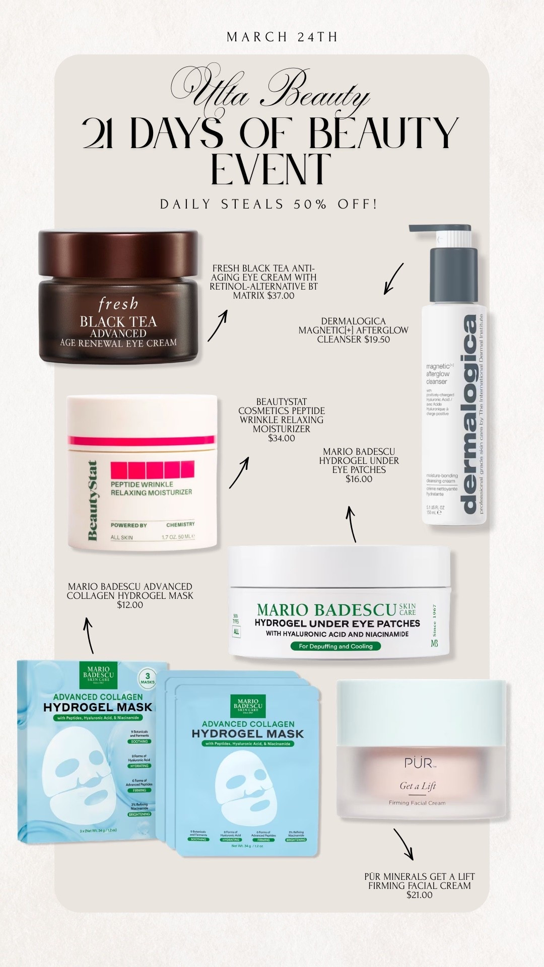 Ulta Beauty 21 days of Beauty Event is happening right now under 3/26! Get 50% off of daily steals! 

Ulta Beauty, Sale Alert, 21 DOB, 21 Days of Beauty, 21 Days of Beauty Event, Beauty, Makeup, Skincare, Haircare, Sale, Emily Ann Gemma

#LTKSaleAlert #LTKSpringSale #LTKBeauty